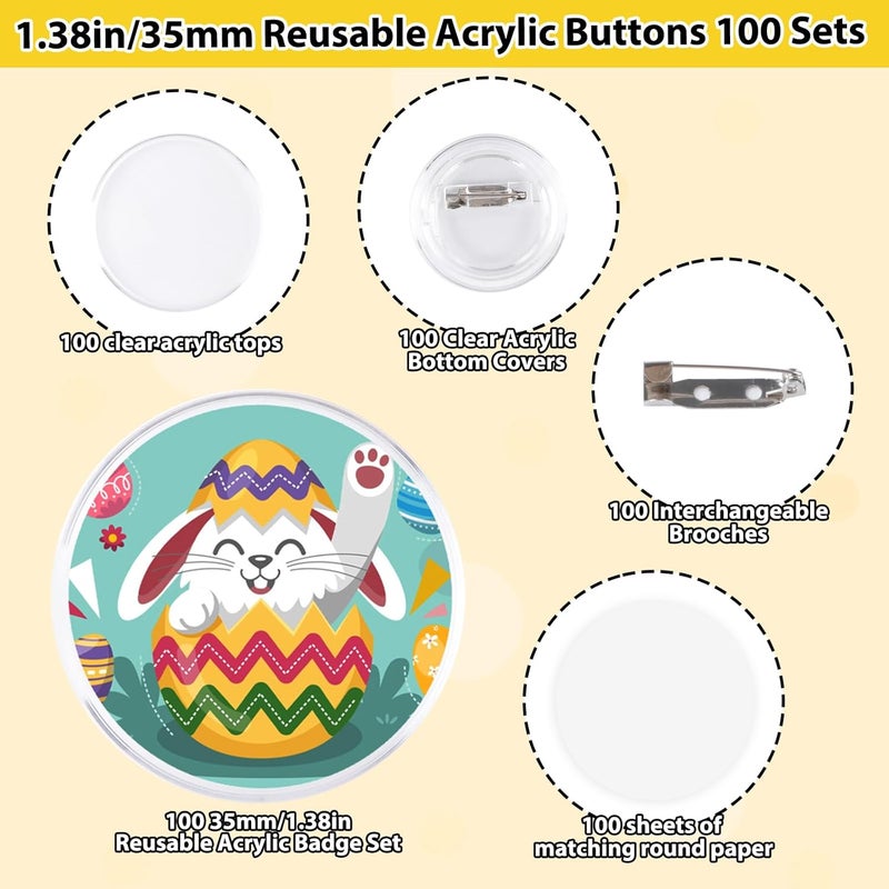 Happizza 100pcs Acrylic Clear Button Pins,1.38 Inch Custom Buttons Pin Badges, DIY Blank Pins,Round Photo Buttons Personalized Button Making kit for Craft - Image 3
